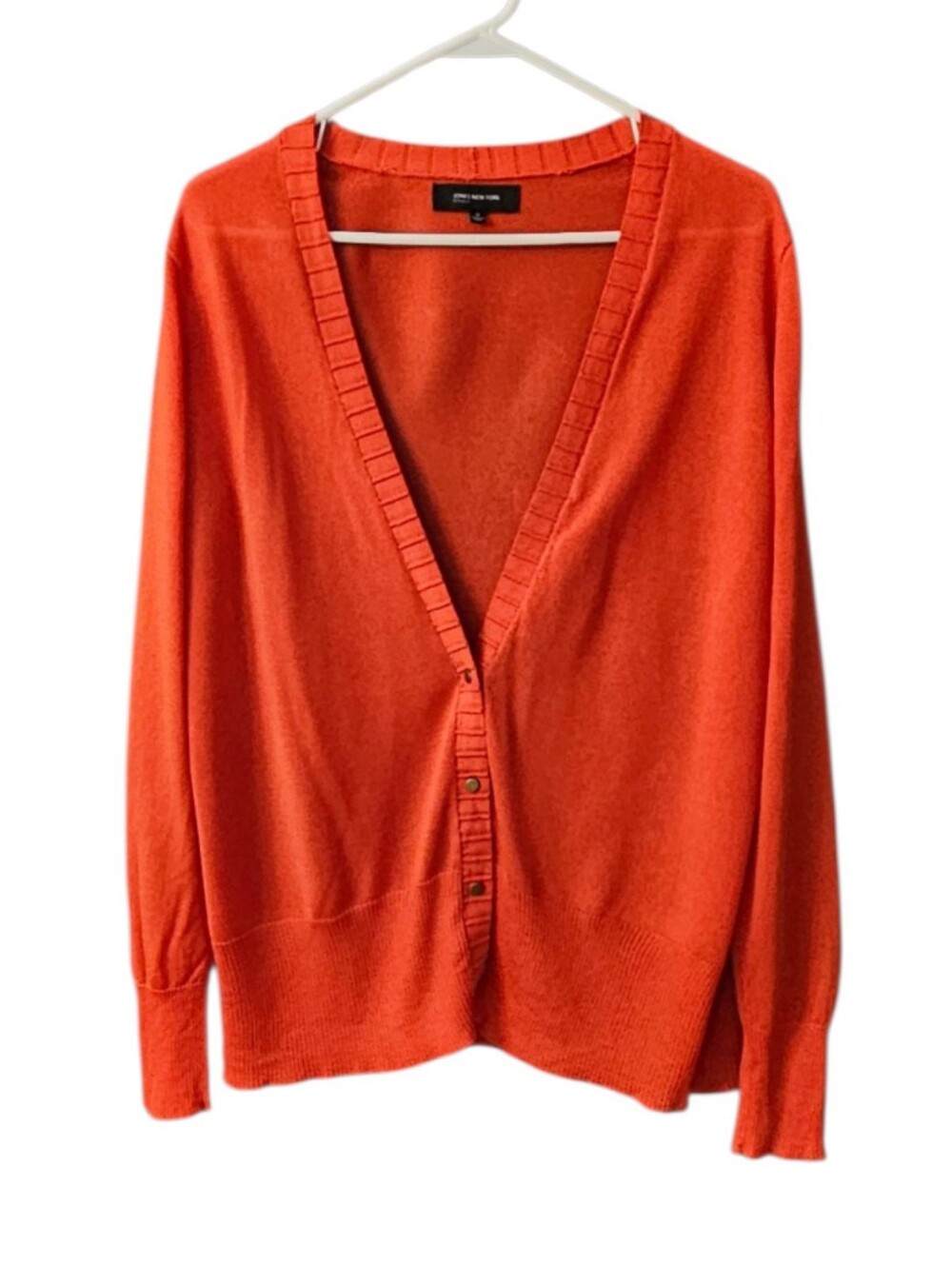 Jones New York V-Neck Cardigan Sweater Orange Women's 1X Lightweight Fall Autumn